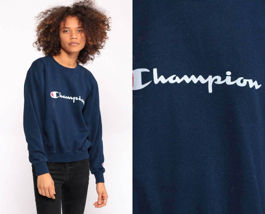 90s Champion Navy Crewneck Sweatshirt Pullover Small