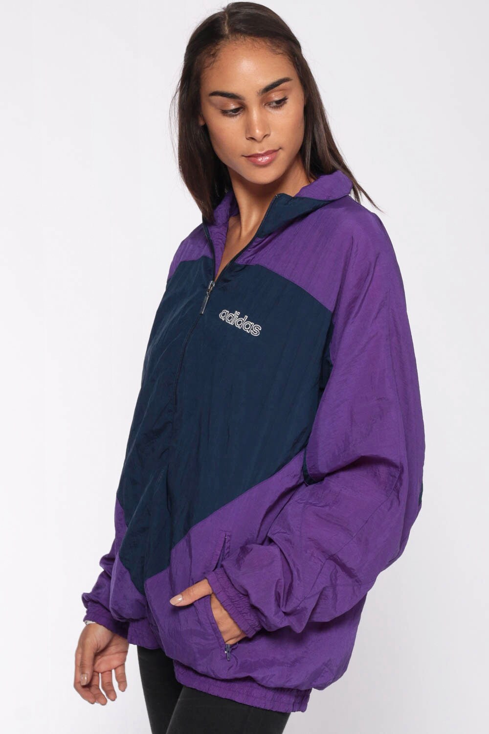 90s Adidas Windbreaker Jacket Blue Purple Colourblock Track Large