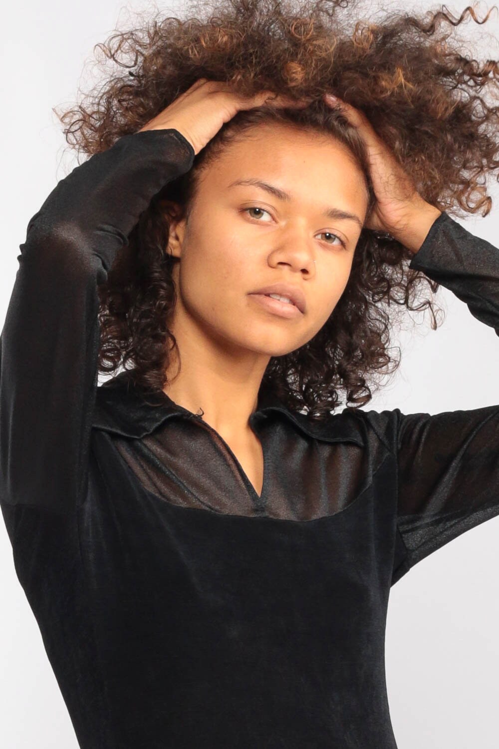 90s Black Mini Dress Sheer Sleeve Sheath Cocktail Extra Small XS