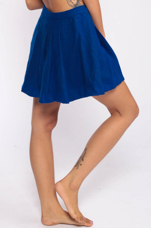 70s Blue Wool Pleated Mini Skirt High Waist Mod Preppy Extra Small