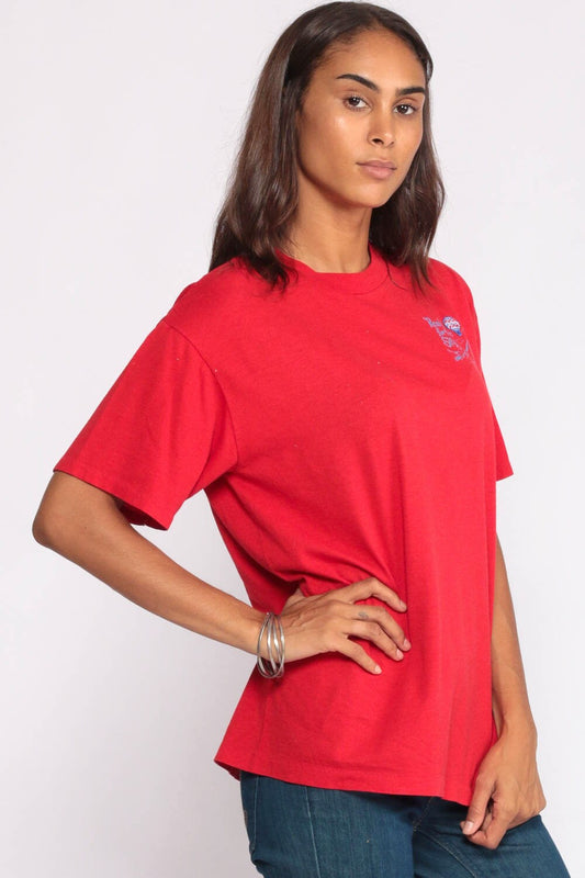80s Colorado Hot Air Balloon Graphic T-Shirt Red Reach For The Sky Extra Large