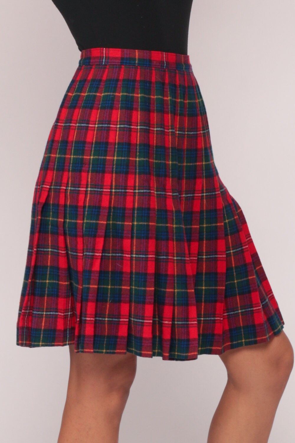 70s Pendleton Plaid Wool Mini Skirt High Waisted Pleated Red Extra Small