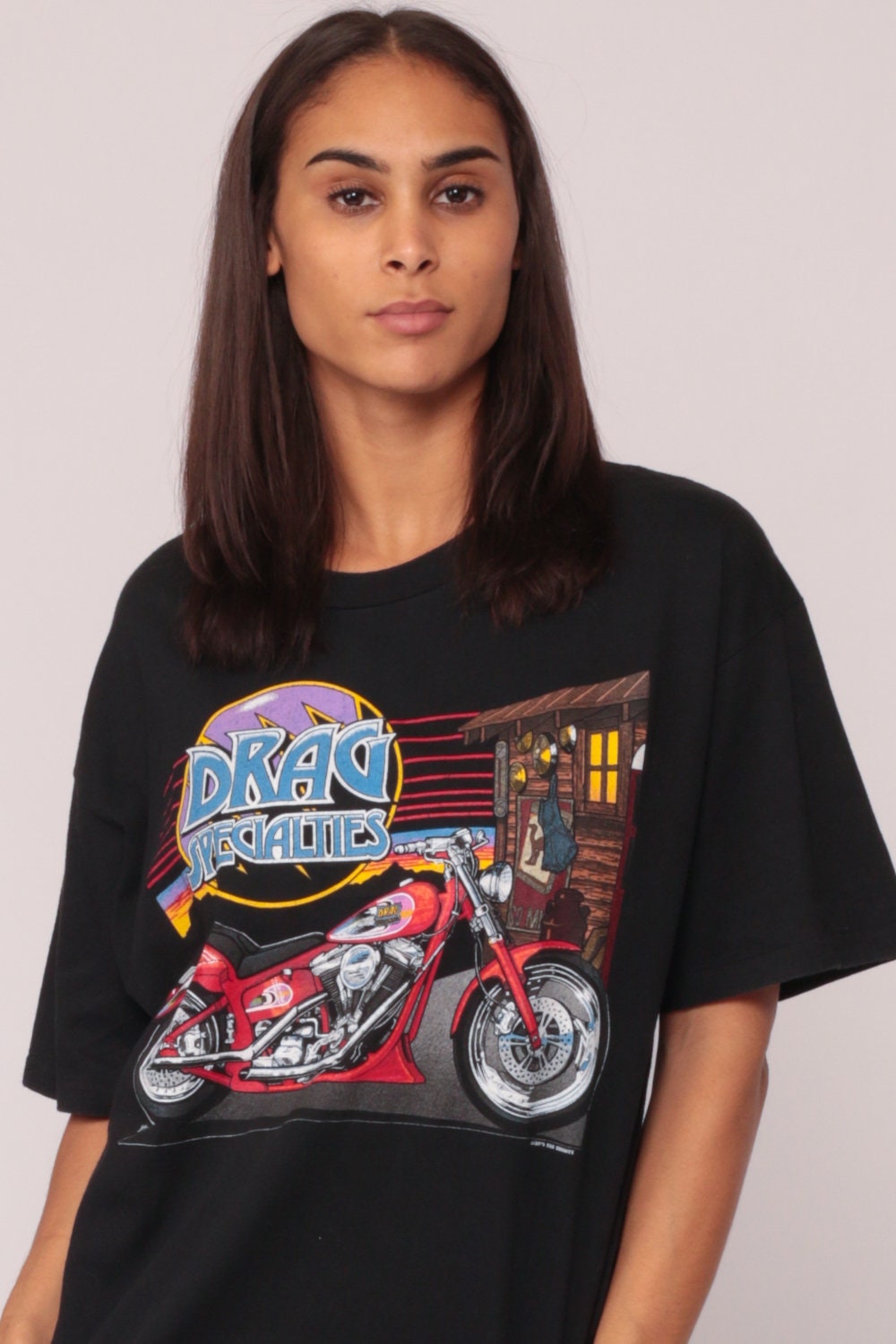 90s Drag Specialties Motorcycle Graphic T-Shirt Black Biker Unisex Large