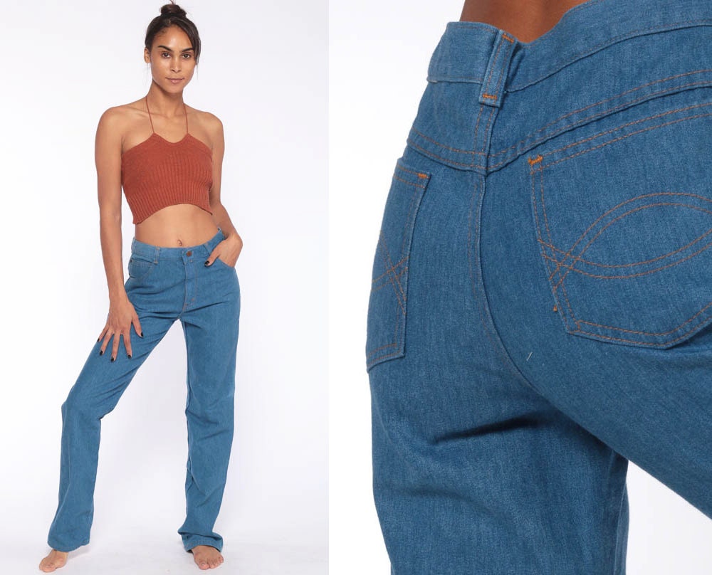 70s High Waisted Straight Leg Jeans Blue Denim Unisex Small