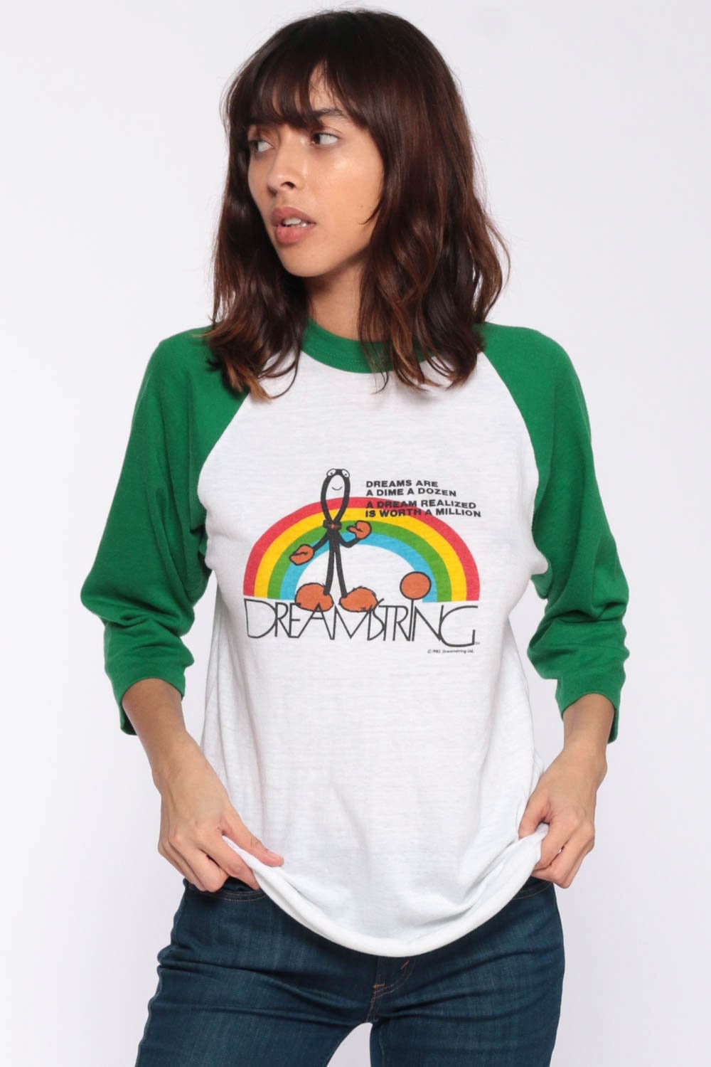 70s Dreamstring Rainbow Graphic T-Shirt Long Sleeve Raglan Small