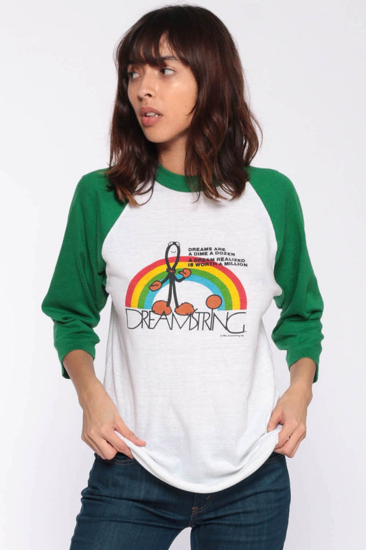 70s Dreamstring Rainbow Graphic T-Shirt Long Sleeve Raglan Small