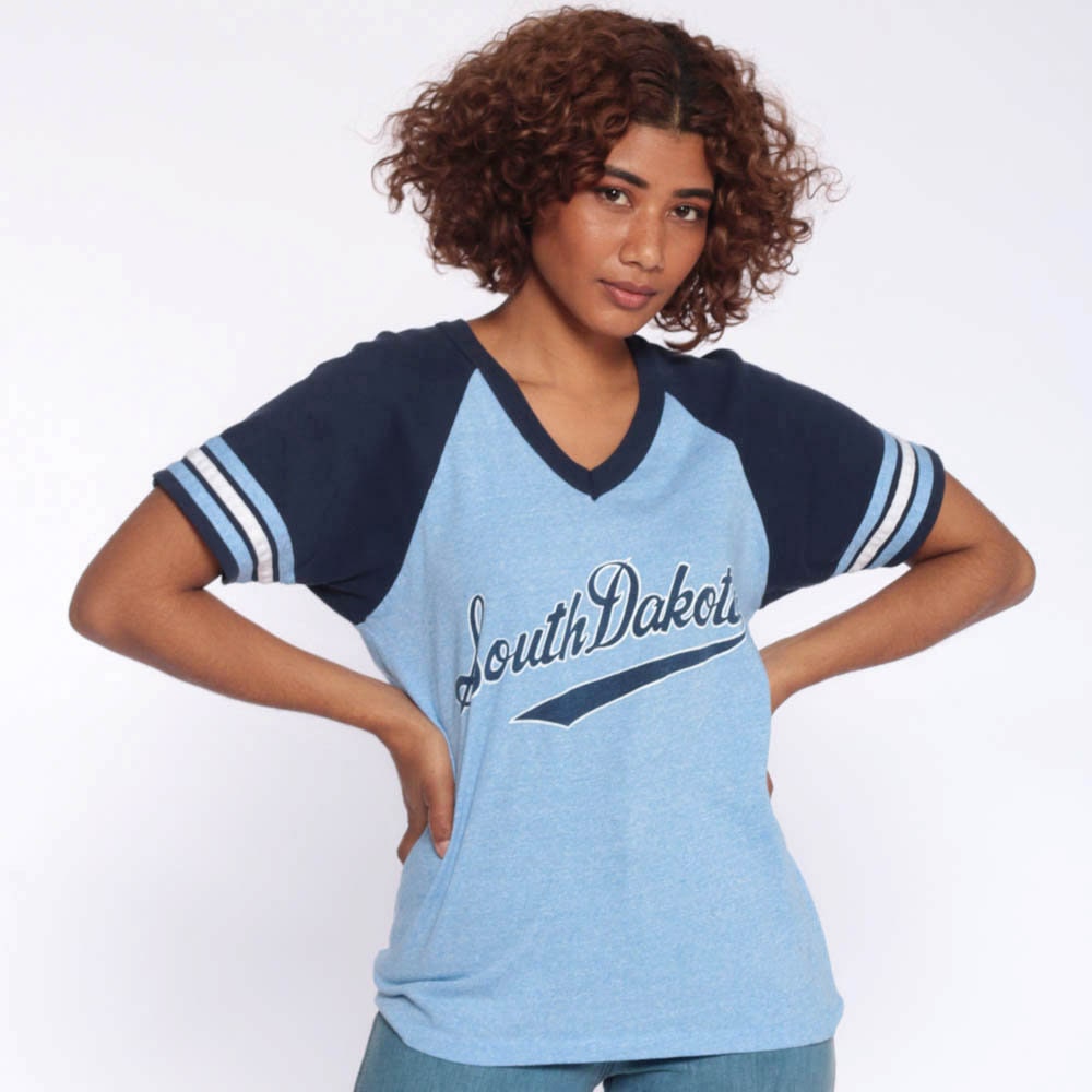 70s-80s South Dakota Ringer T-Shirt Blue Striped Raglan Small