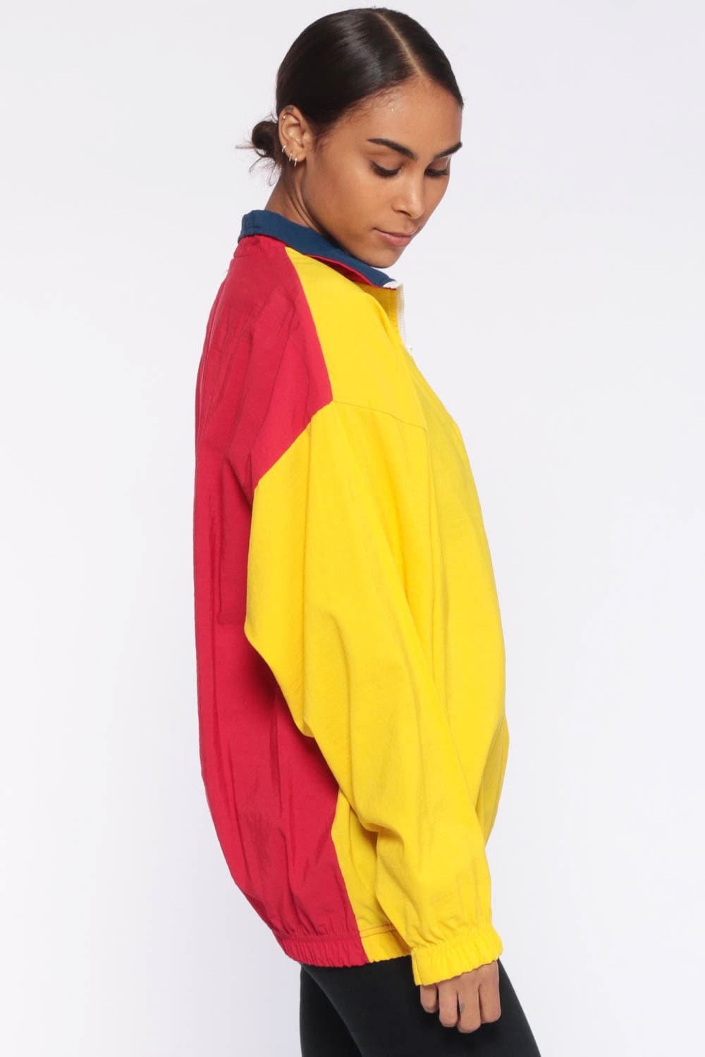 80s Colour Block Windbreaker Jacket Red Yellow Quarter Zip Extra Large