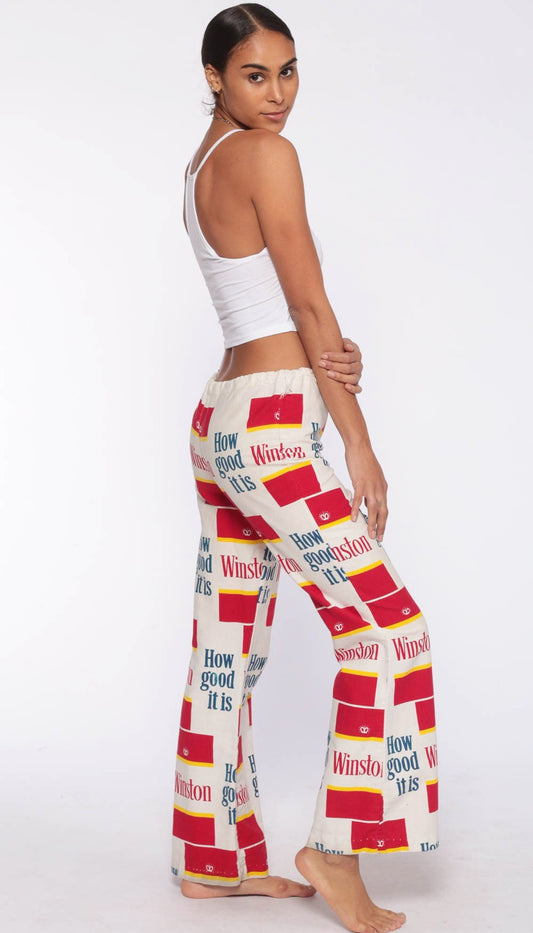70s Winston Cigarettes Bell Bottom Pants High Waisted Drawstring Small S