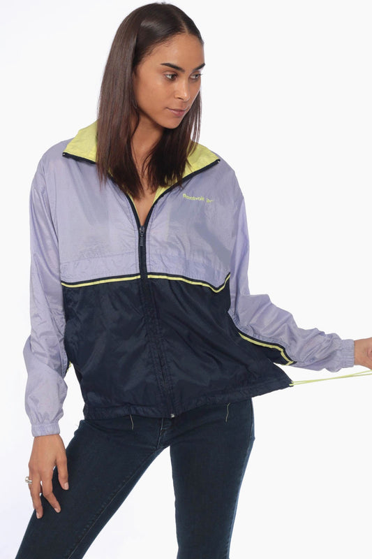 90s Reebok Windbreaker Jacket Purple Blue Colour Block Nylon Track Medium