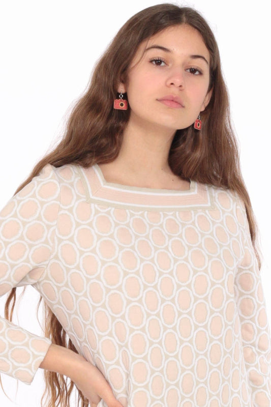 70s Geometric Shift Minidress Long Sleeve Pink Op Art Mini Dress Small