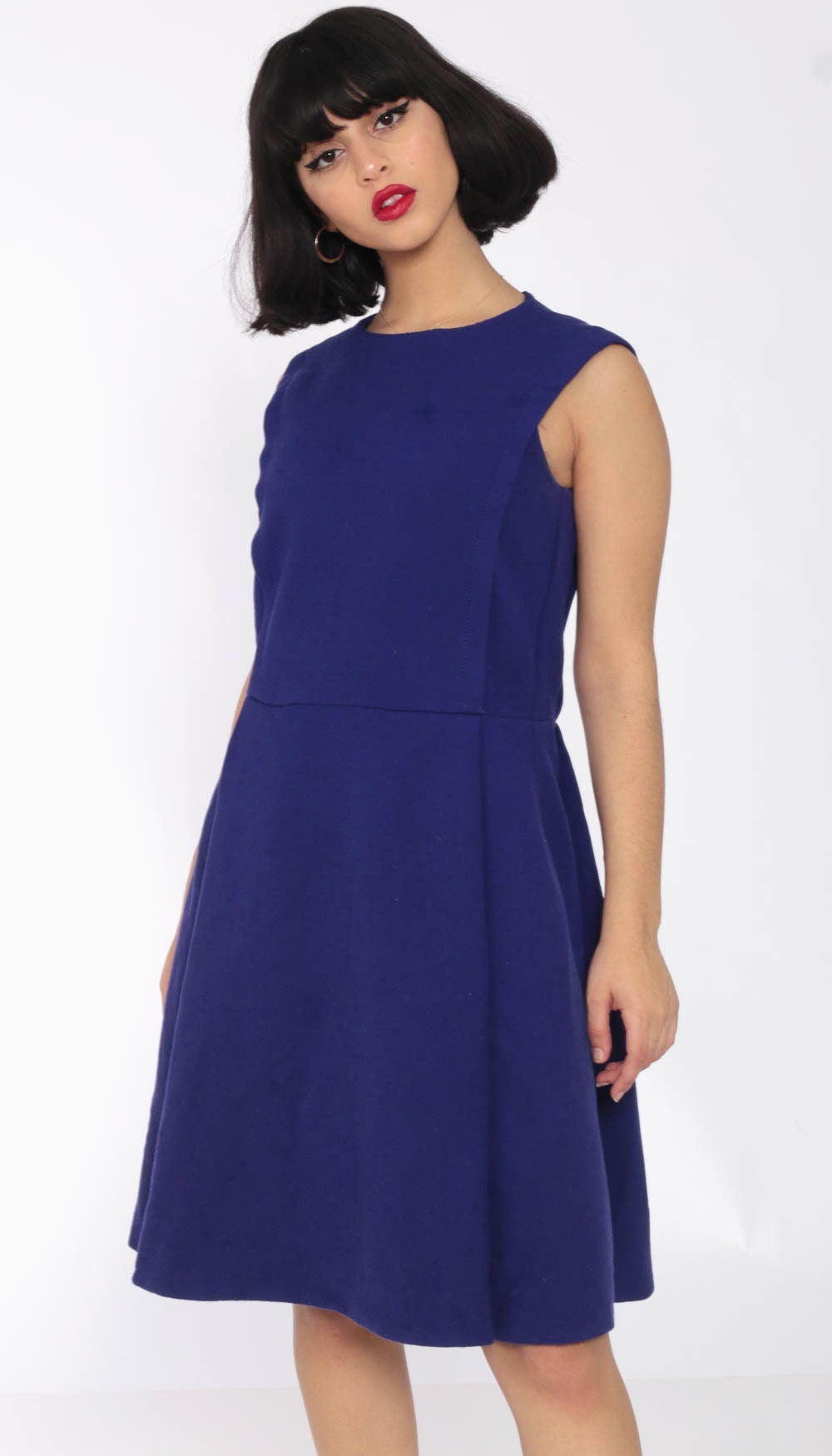 60s Mod Mini Dress Purple Wool Sleeveless Shift Space Age Small