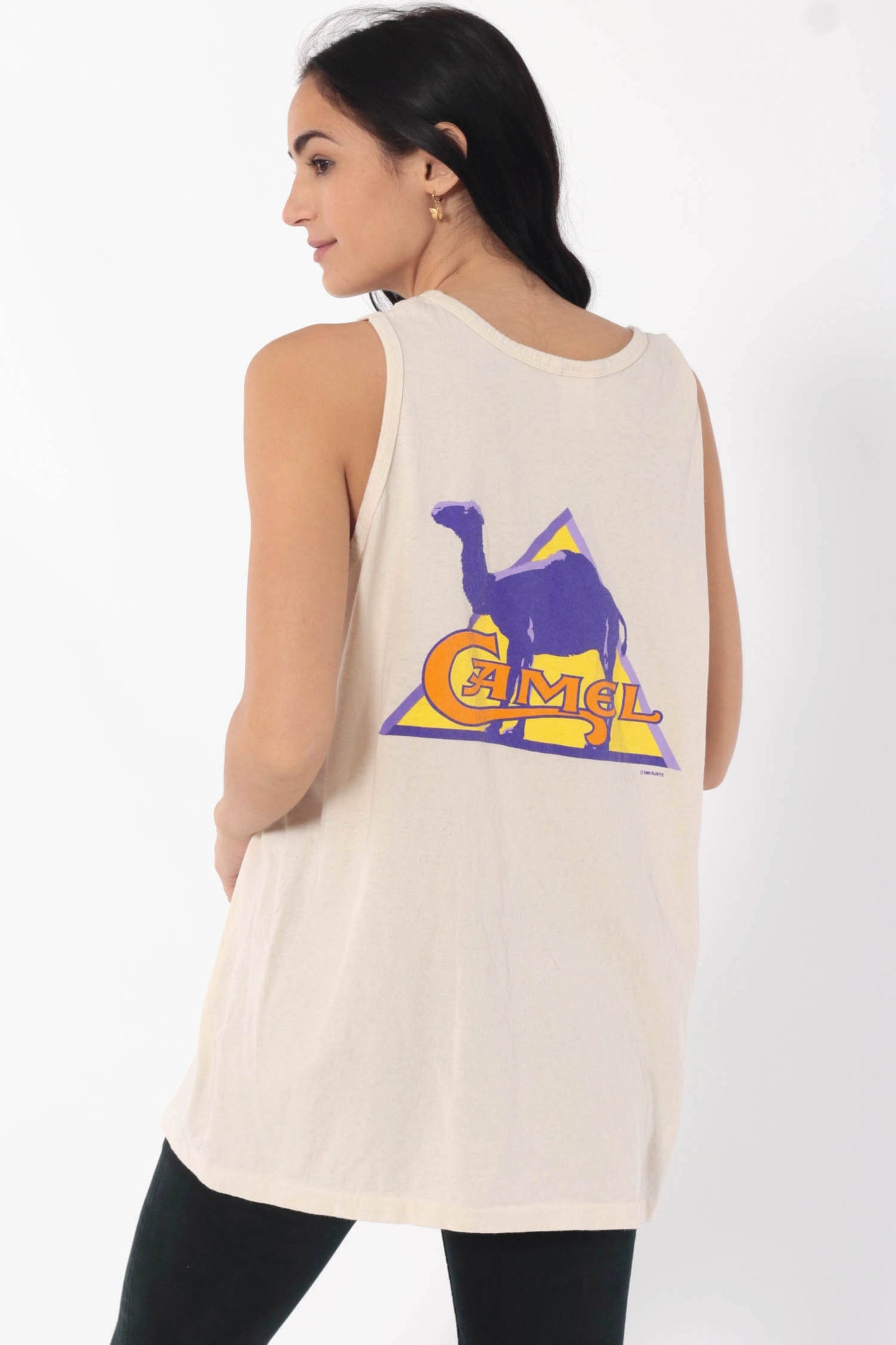 90s Camel Joe Cigarettes Graphic Tank Top Beige Cotton Unisex Extra Large