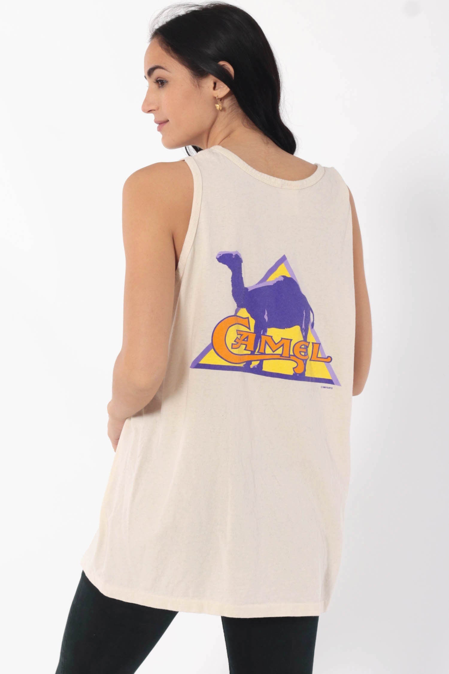 90s Camel Joe Cigarettes Graphic Tank Top Beige Cotton Unisex Extra Large