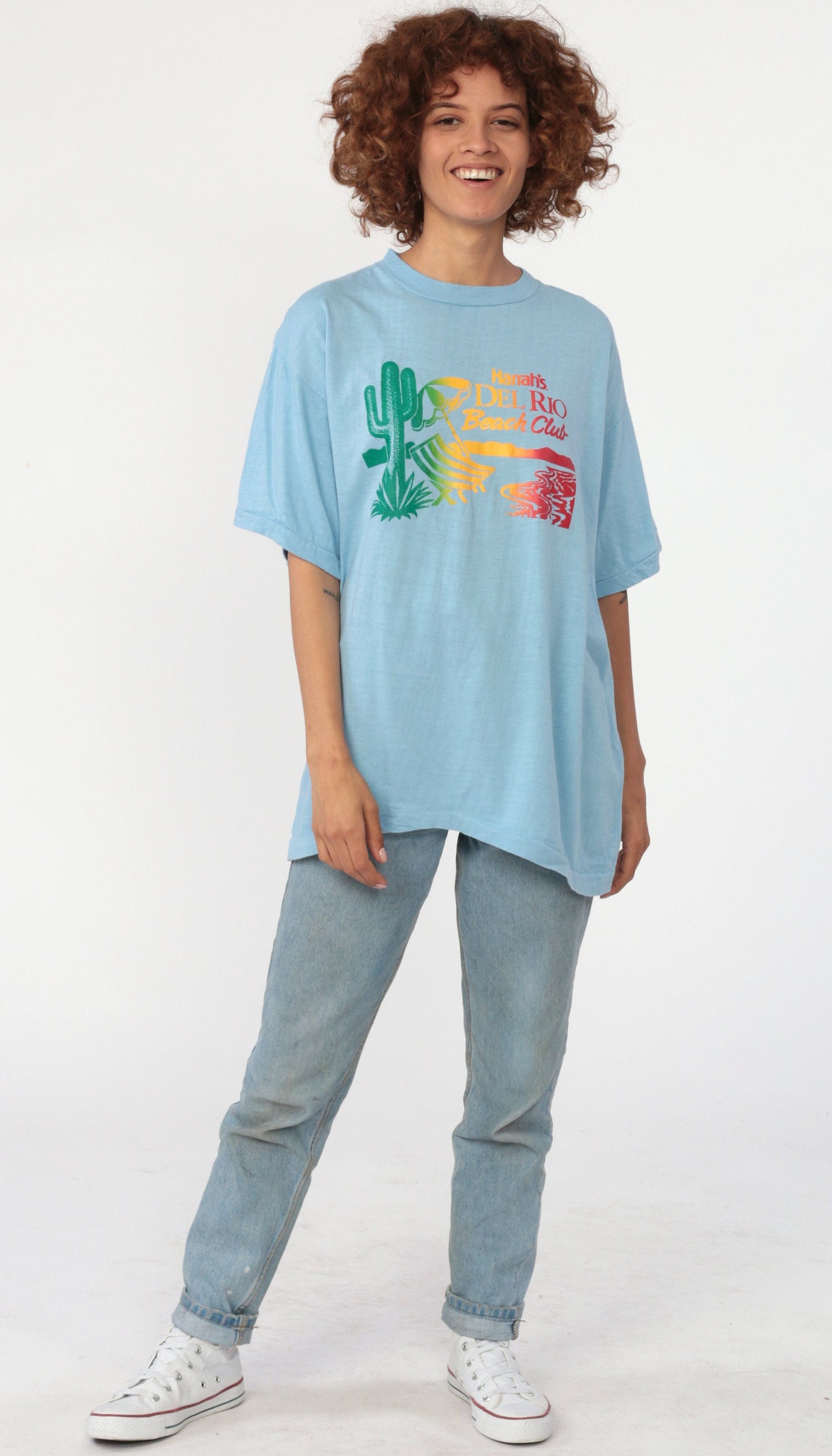 80s Harrah's Del Rio Beach Club Laughlin Nevada Saguaro Cactus Graphic T-Shirt Large