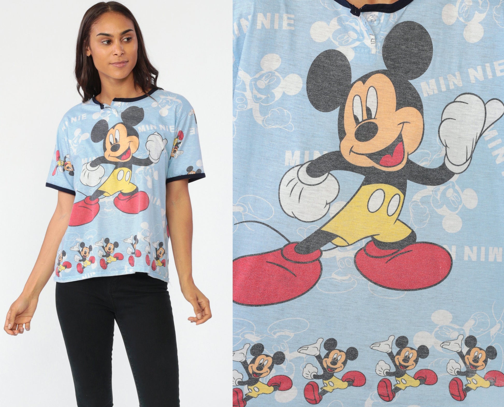 90s Mickey Mouse Disney Ringer T-Shirt Graphic Tee Small