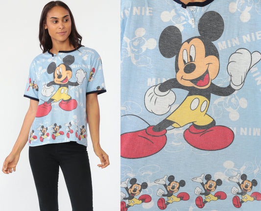 90s Mickey Mouse Disney Ringer T-Shirt Graphic Tee Small