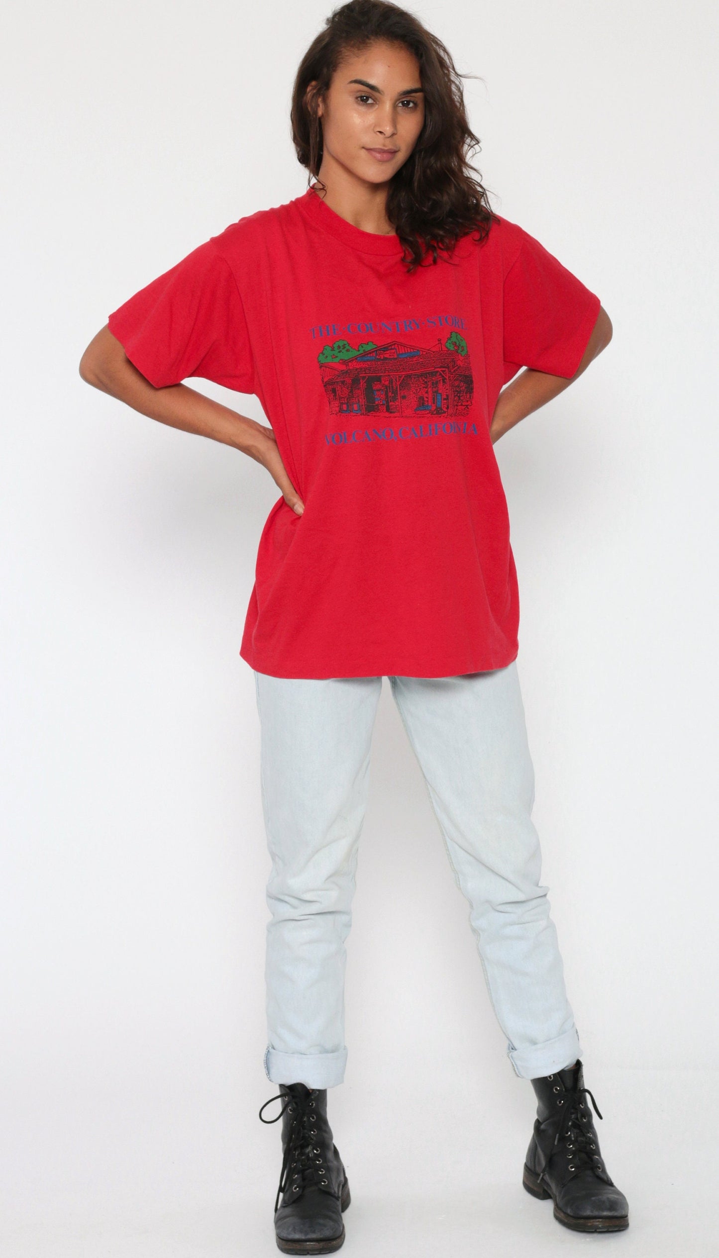 80s Volcano California Country Store Graphic Tee Screen Stars Red Medium