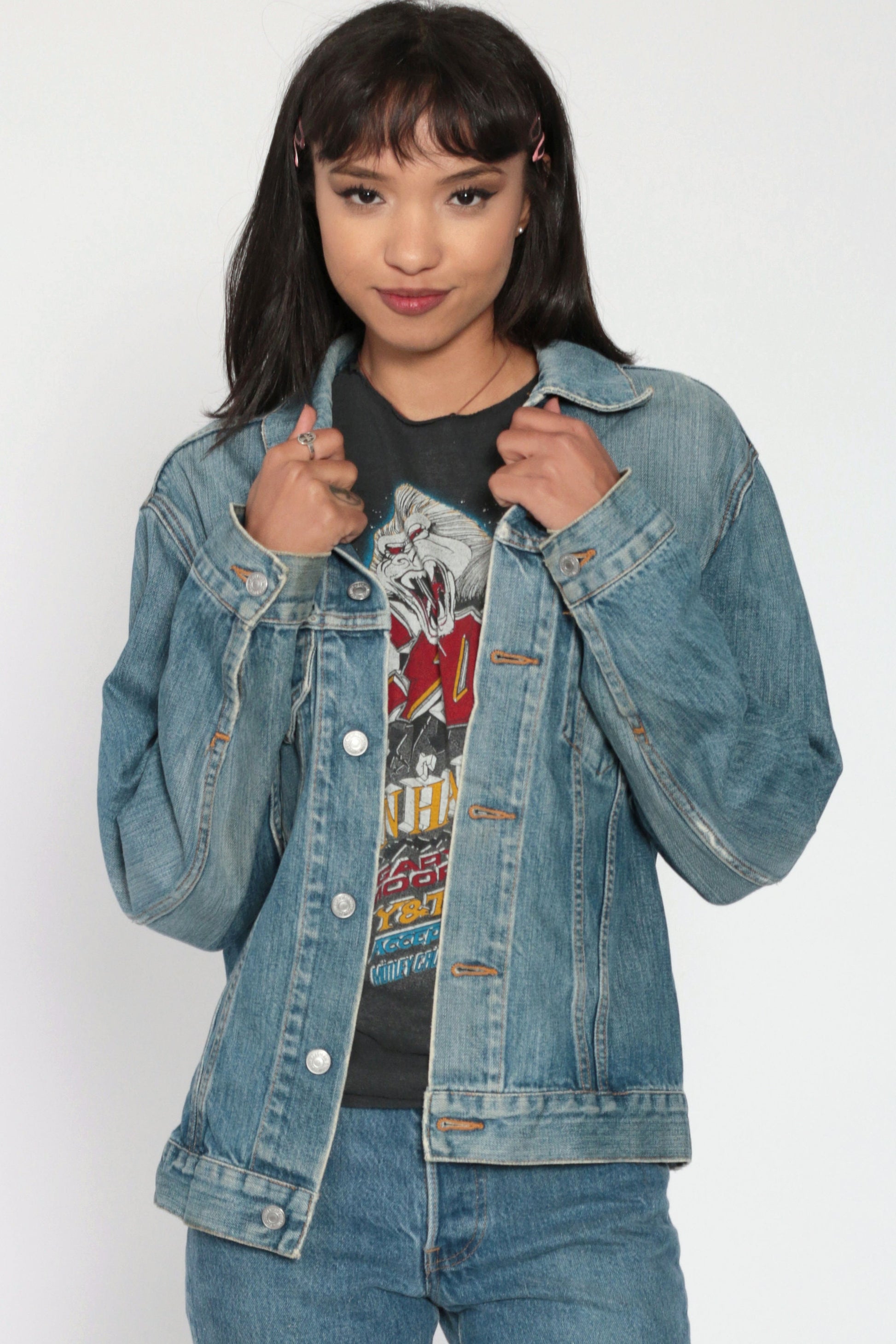 90s Levi's Denim Trucker Jacket Blue Red Tab Small Medium