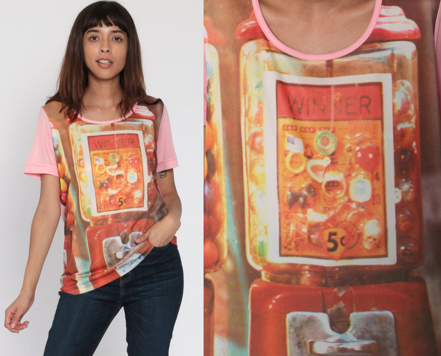 1980s Gumball Machine Graphic T-Shirt Baby Pink Medium Large