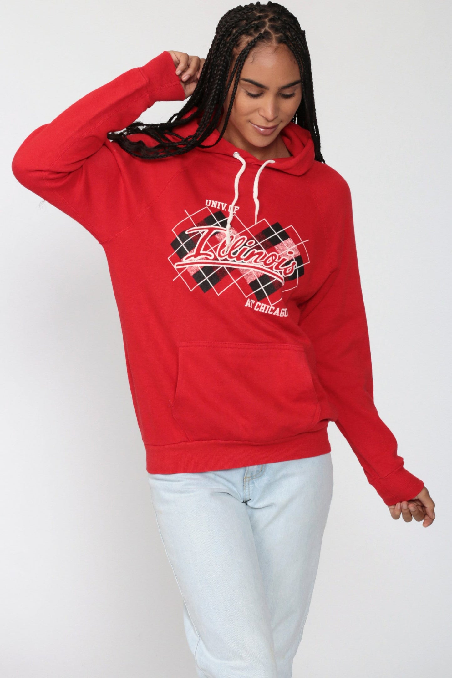 90s University of Chicago Hooded Sweatshirt Red Kangaroo Pocket Small