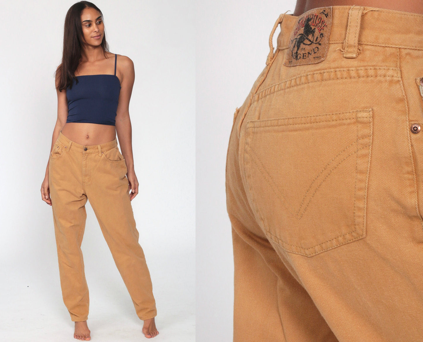 90s Crazy Horse Legend Khaki High-Waist Straight Jeans Cotton Medium