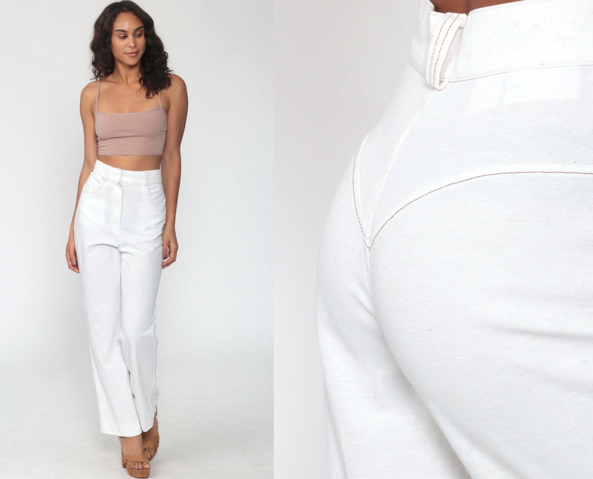 1970s White High-Rise Straight Leg Trousers Small