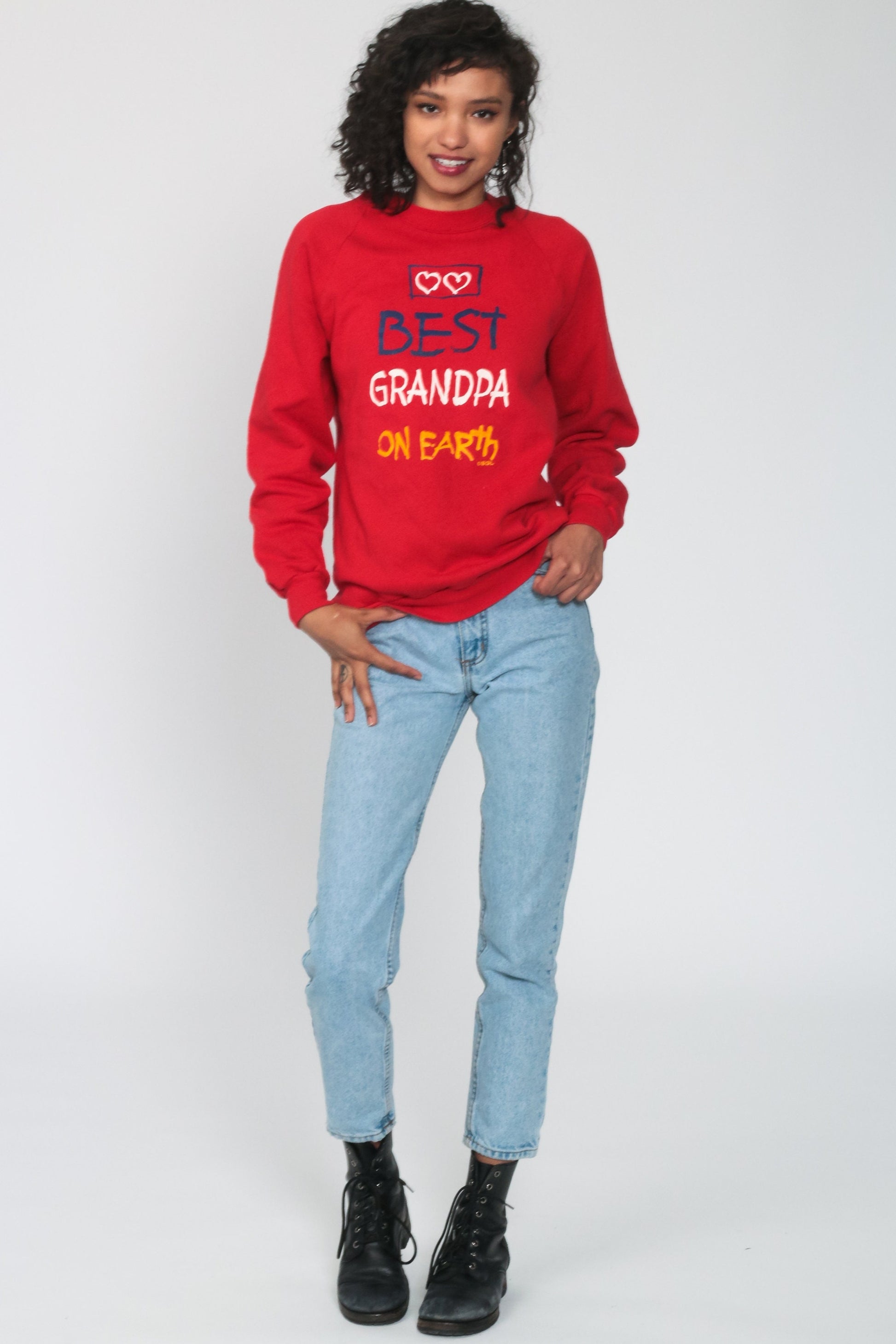 80s Best Grandpa On Earth Raglan Sweatshirt Red Graphic Crewneck Medium