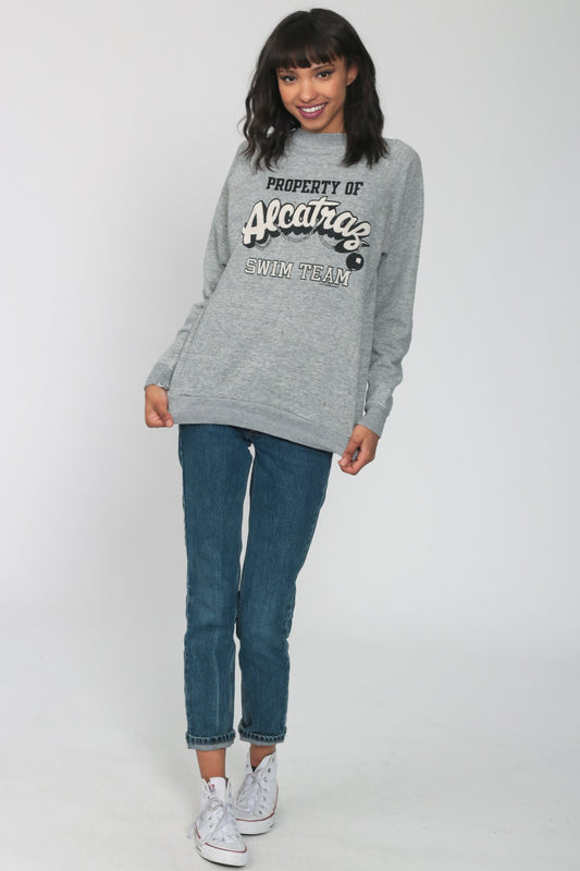 80s Alcatraz Swim Team Graphic Sweatshirt Raglan Jumper Large