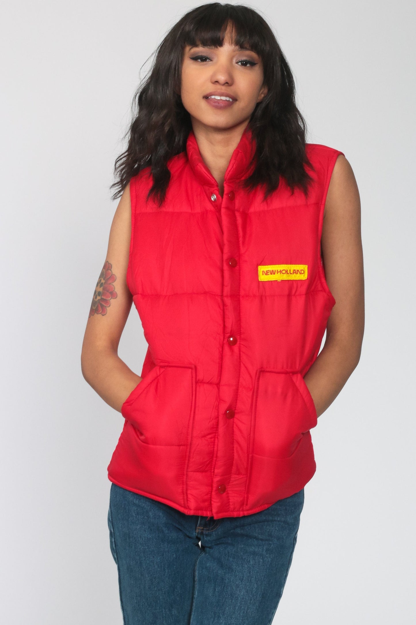 70s Weathercaster Red Puffer Ski Vest Sleeveless Jacket Small
