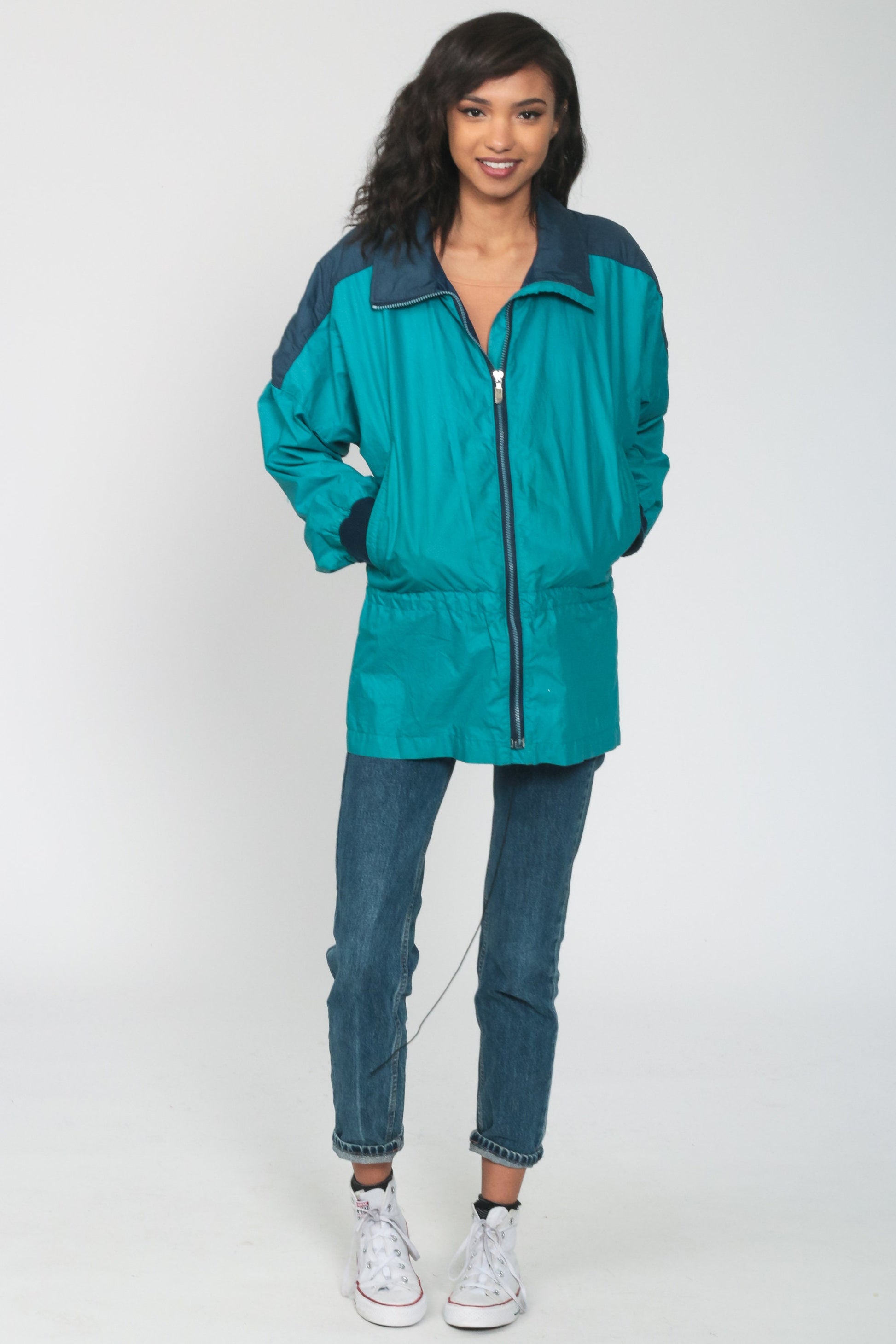 90s The North Face Windbreaker Turquoise Blue Nylon Jacket Large