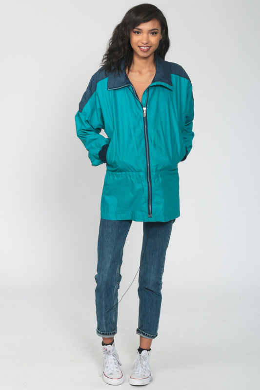90s The North Face Windbreaker Turquoise Blue Nylon Jacket Large