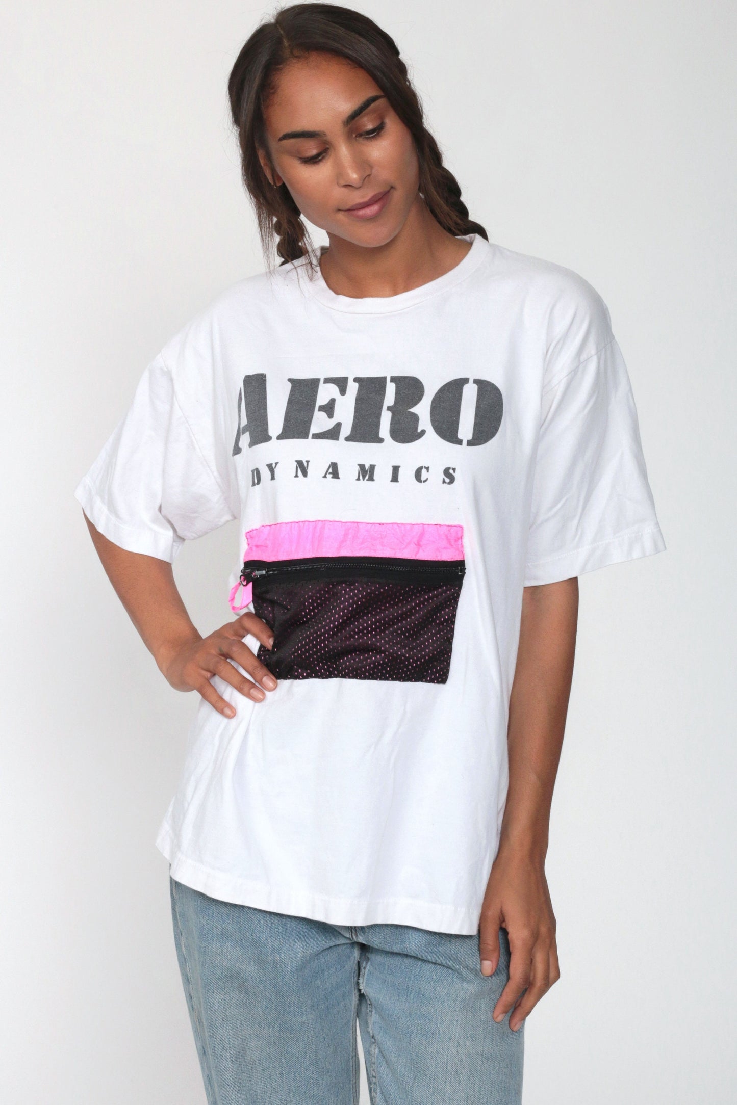 90s Aero Dynamics Neon Slogan Graphic T-Shirt Cotton Small