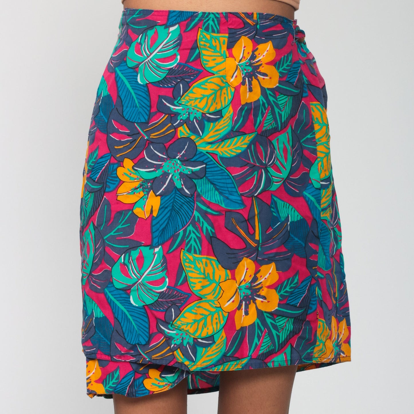 90s Tropical Floral Wrap Skirt Mini High Waist Small Medium
