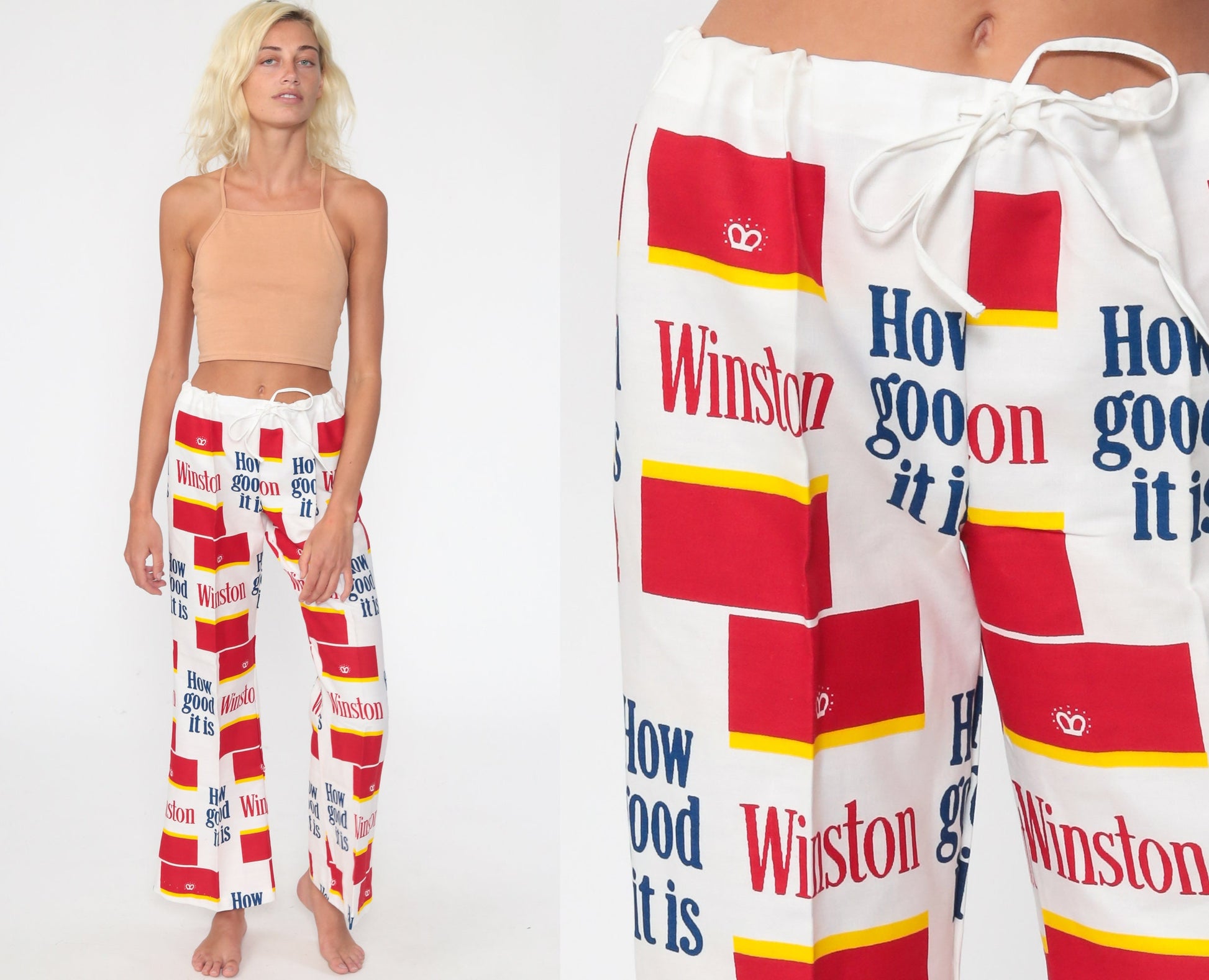 70s Winston Cigarettes Bell Bottom Pants High Waisted Cotton Medium