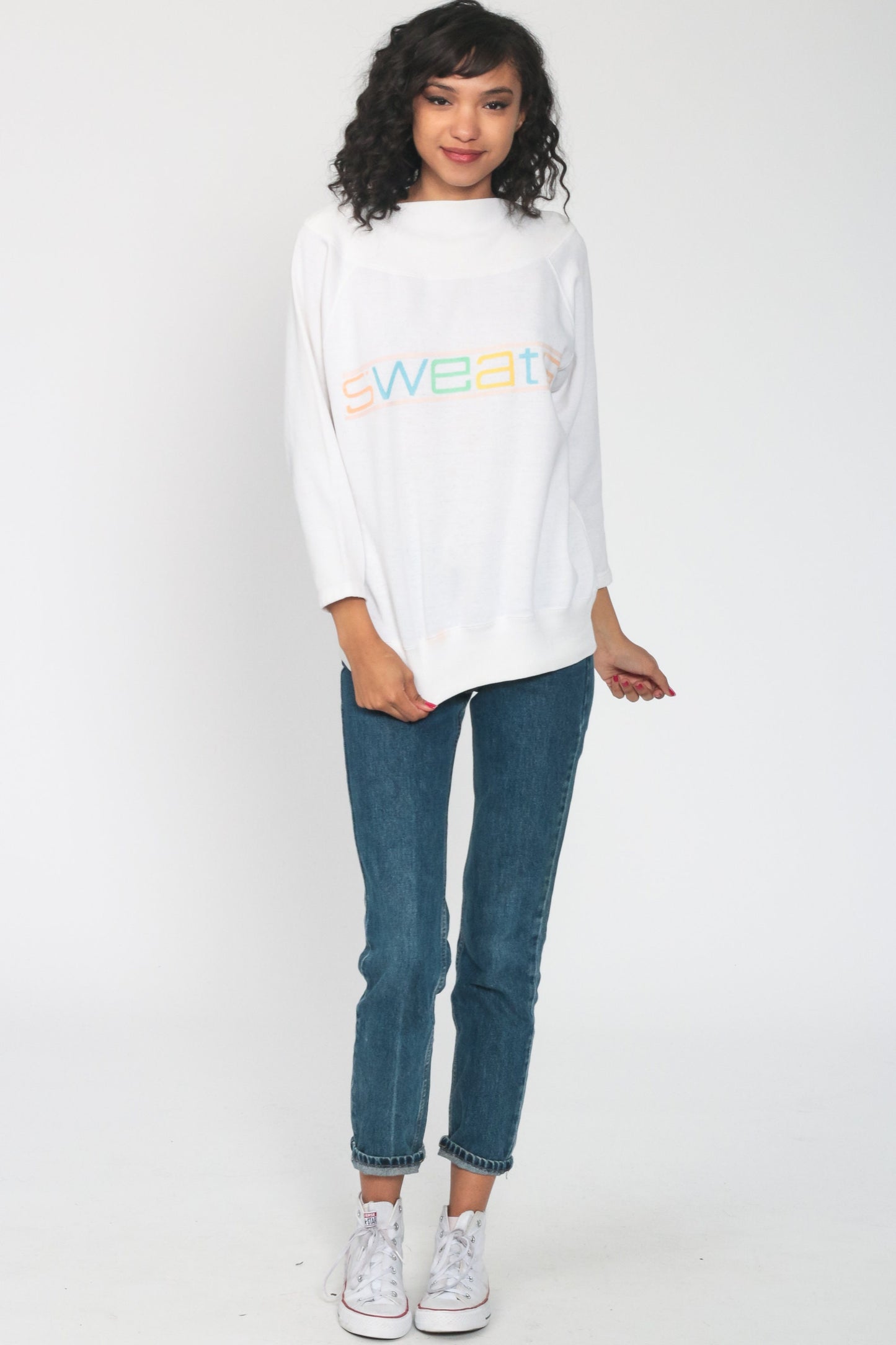 80s Sweats Slogan Graphic Sweatshirt Neon Crewneck Medium