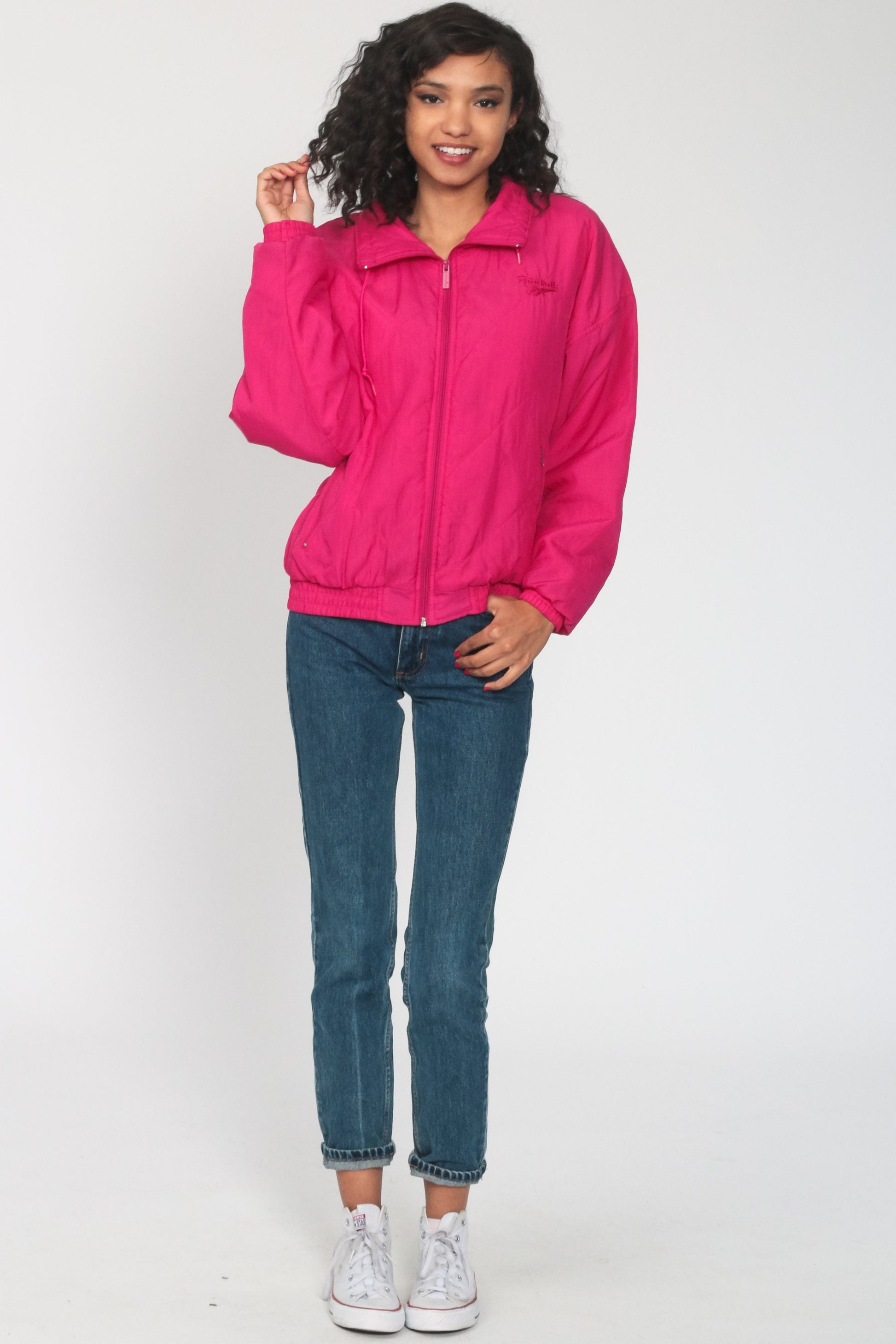 90s Reebok Hot Pink Windbreaker Jacket Zip-Up Sportswear Small
