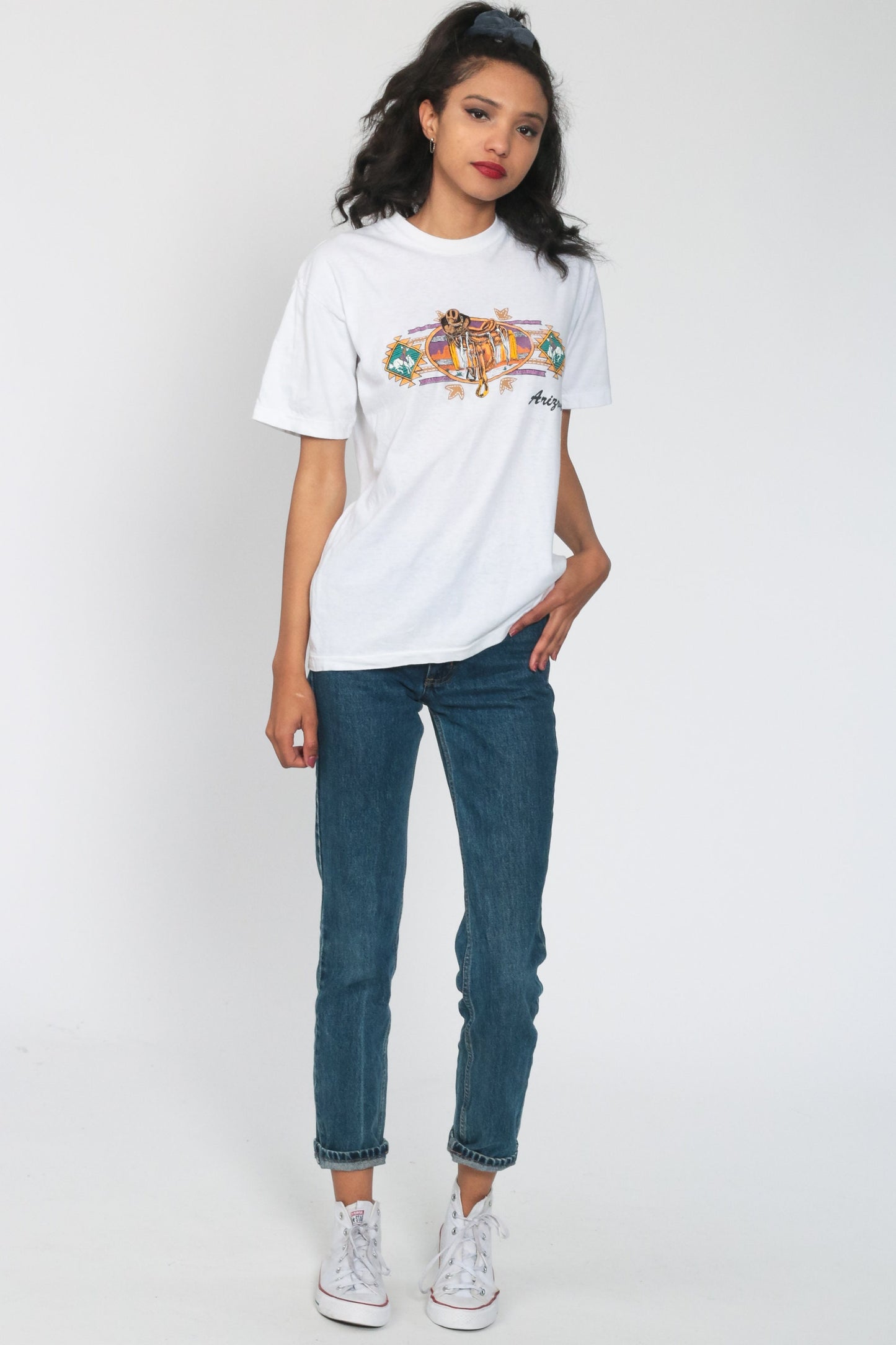 80s Arizona Cowboy Saddle Graphic T-Shirt Western Boot Print Small