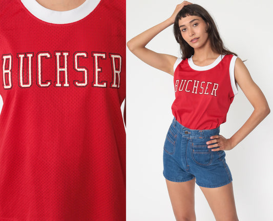80s Buchser Middle School Red Mesh Ringer Tank Top Medium