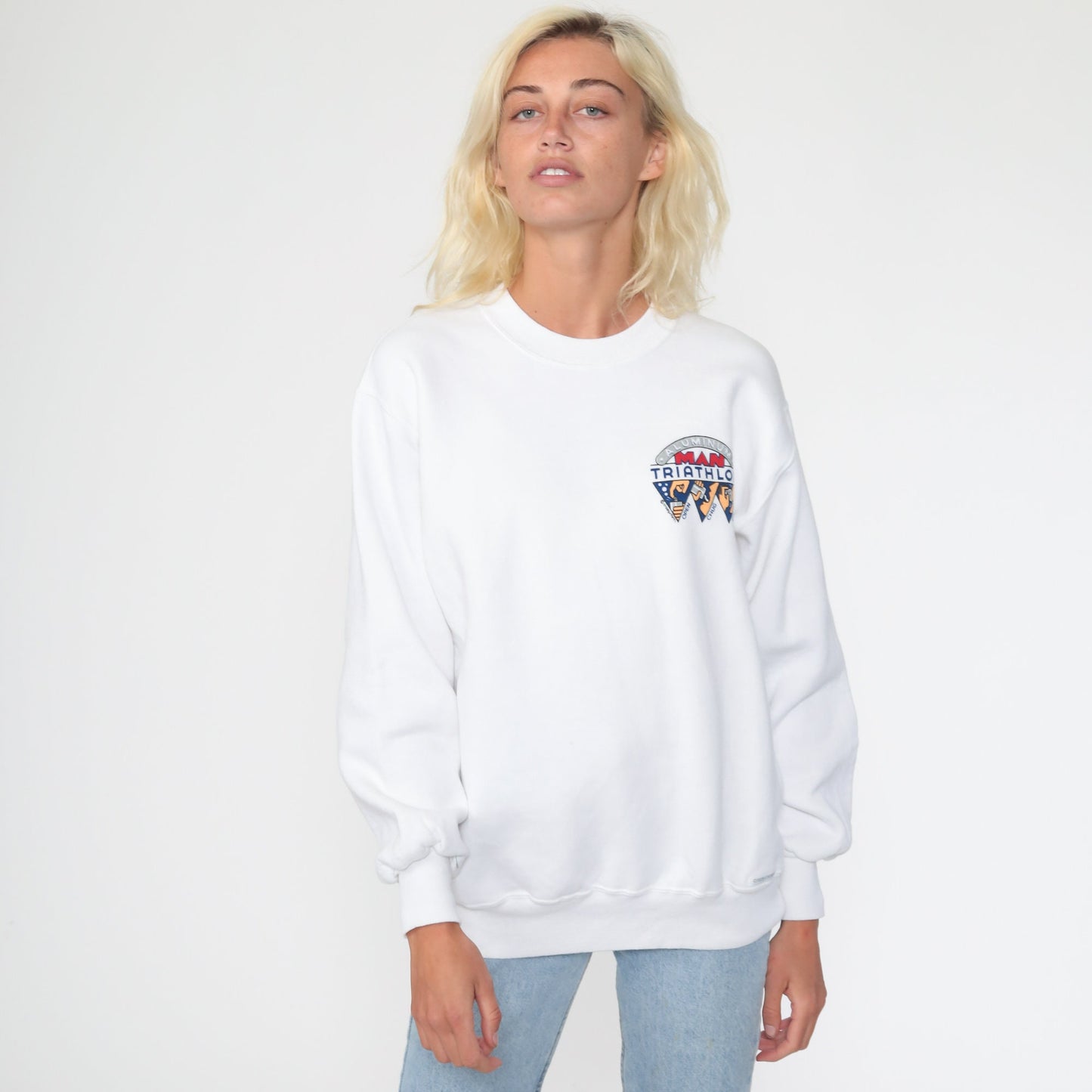 80s Crazy Shirts Cape Cod Drinking Triathlon Graphic Sweatshirt White Medium