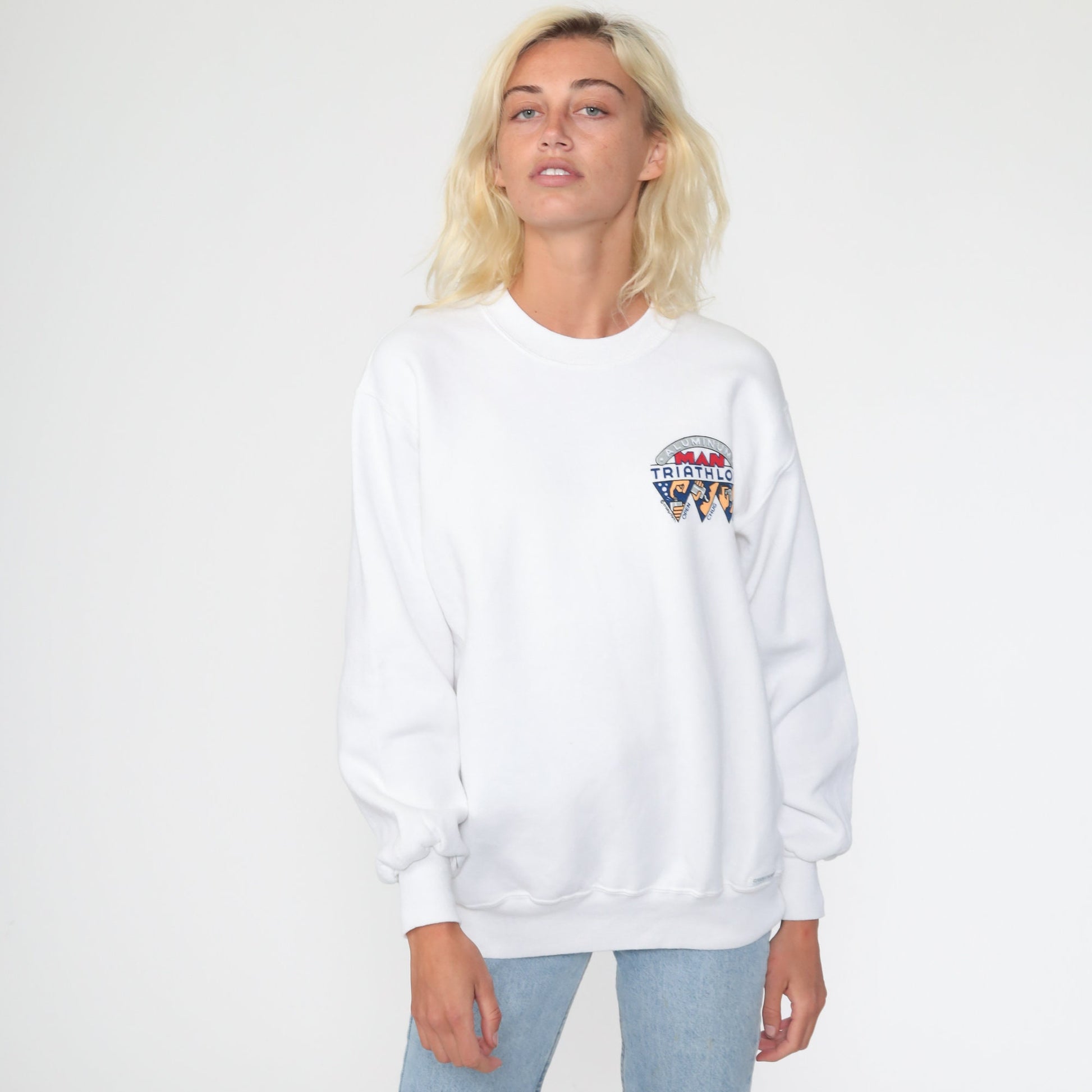80s Crazy Shirts Cape Cod Drinking Triathlon Graphic Sweatshirt White Medium
