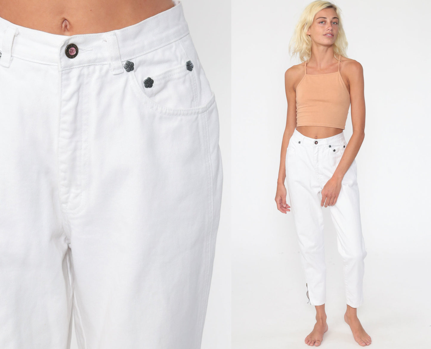 90s LA Gear White High-Waist Mom Jeans Ankle Zip Small