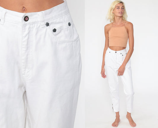 90s LA Gear White High-Waist Mom Jeans Ankle Zip Small