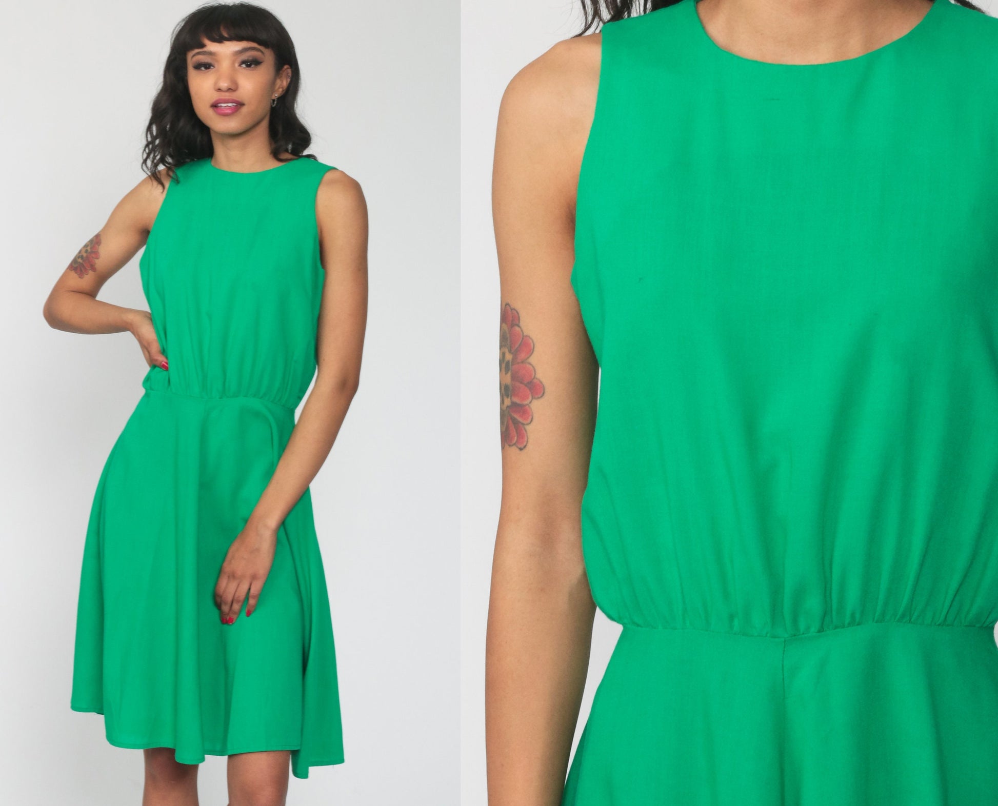 70s Kelly Green Midi Sundress High Waist Tank Sleeveless Extra Small