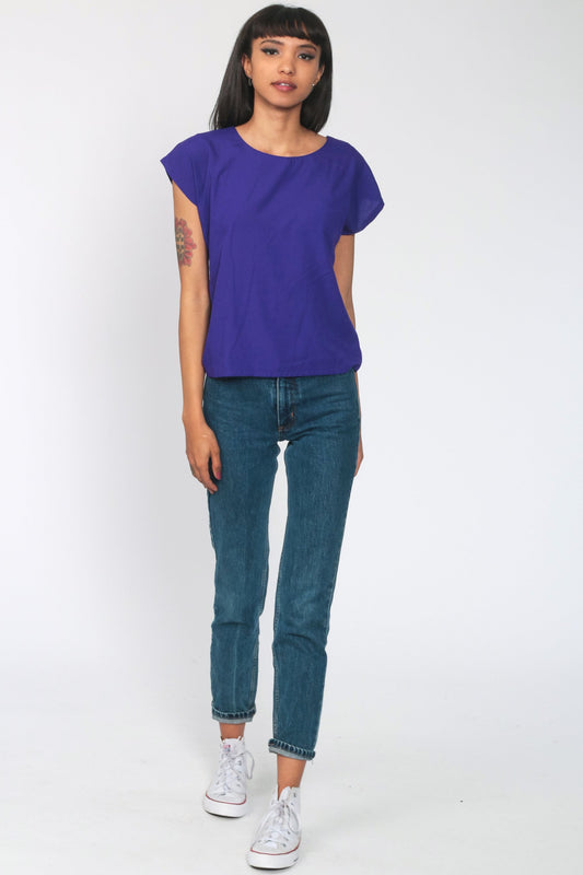 80s Purple Cap Sleeve Blouse Extra Small XS