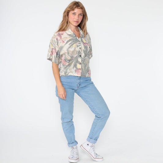 90s Tropical Fruit Print Hawaiian Button-Up Shirt Medium