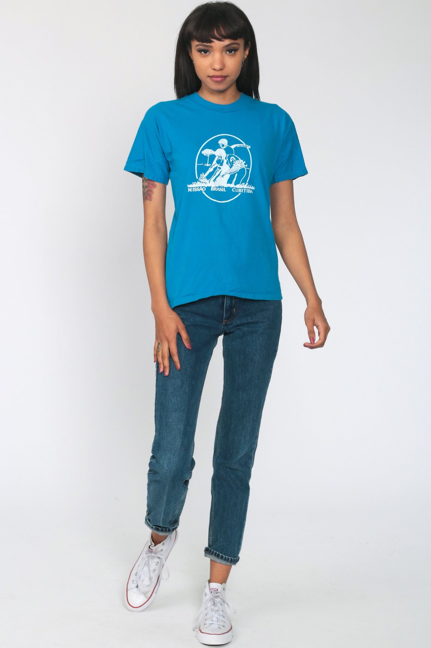 80s Curitiba Brazil Mission Graphic T-Shirt Cotton Blue Extra Small