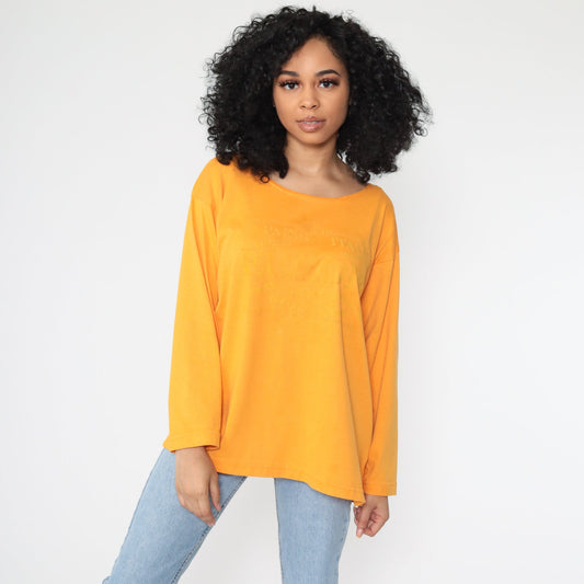 90s Europe Travel Graphic Long Sleeve T-Shirt Yellow Cotton Extra Large XL