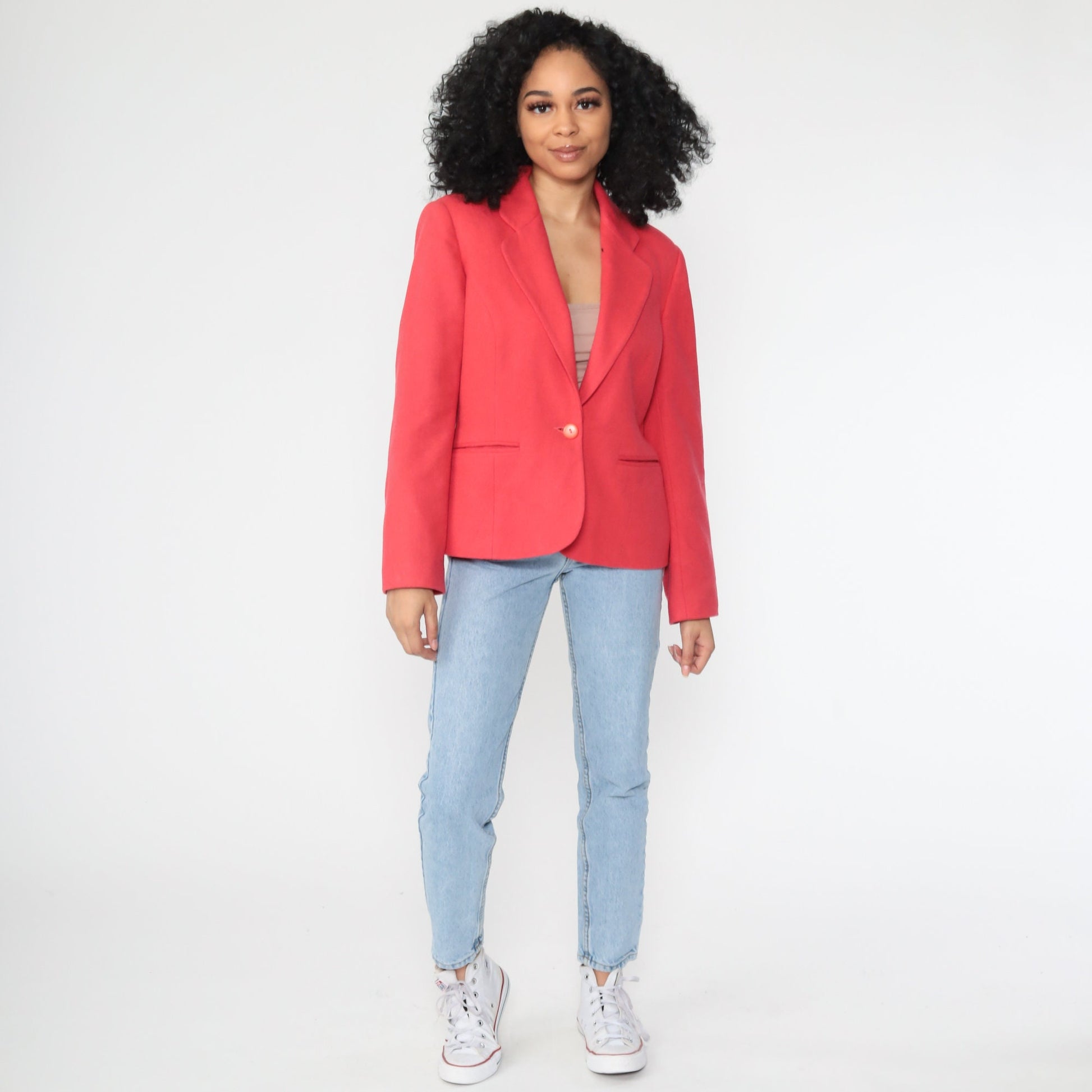 80s Red Wool Blazer Tailored Jacket Medium