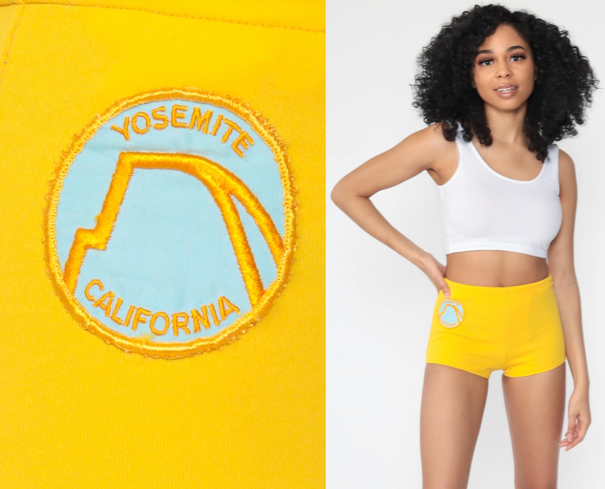 70s Yosemite California Patch High-Rise Shorts Yellow Extra Small